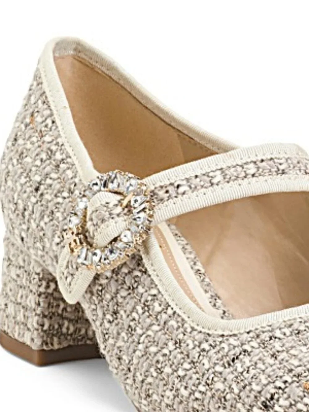 Sam Edelman Cream Tweed Mary Jane Block Heel with Jewel Buckle - Picture 4 of 4